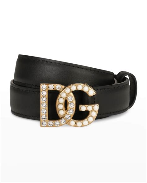 Dolce&Gabbana DG Swarovski Crystal & Pearl Leather Belt